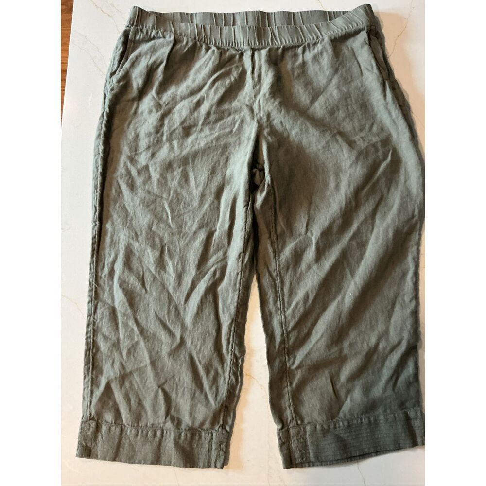 J. Jill 100% Linen Cropped Garment Dyed Green Pants Sz 3X